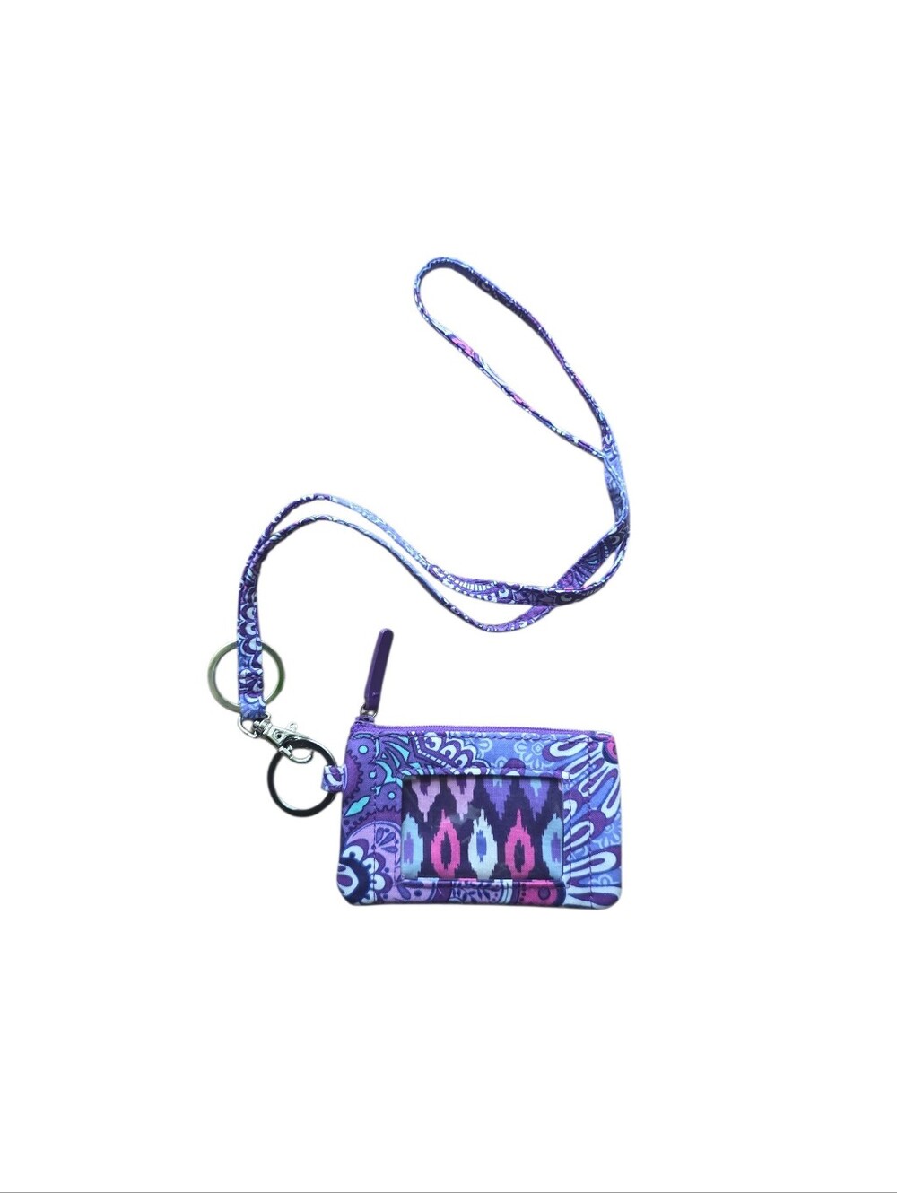 Donggangaji purple patterned zip ID case and matching lanyard